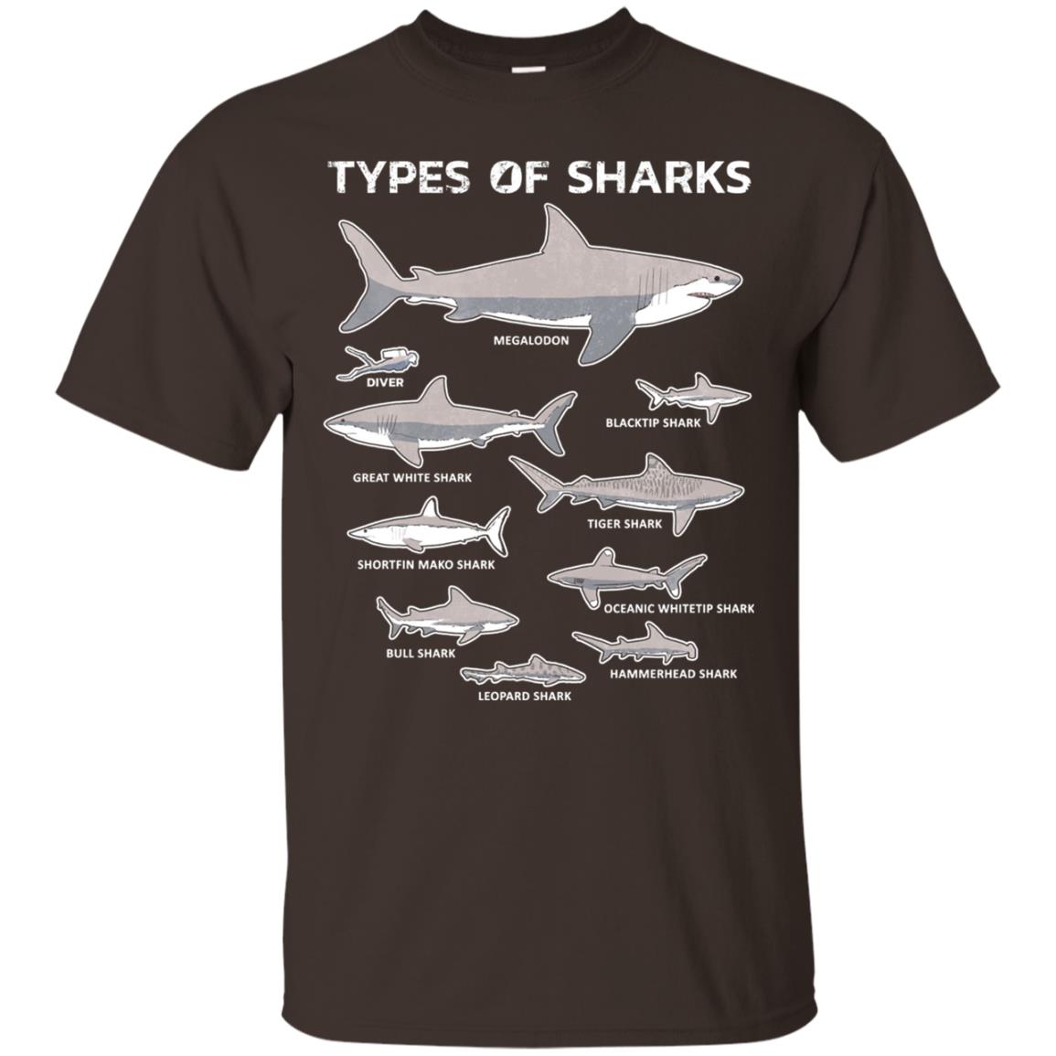 9 Types Of Sharks Educational Academic Ocean T-shirt Dark Chocolate