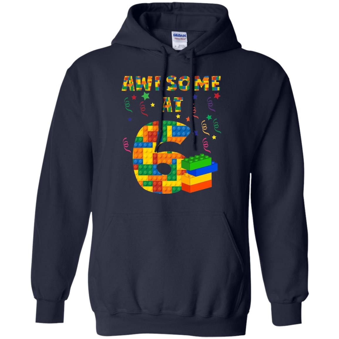 Awesome At 6 Age 6 Six Blocks Bricks Theme Shirt Navy