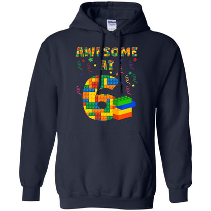 Awesome At 6 Age 6 Six Blocks Bricks Theme Shirt Navy
