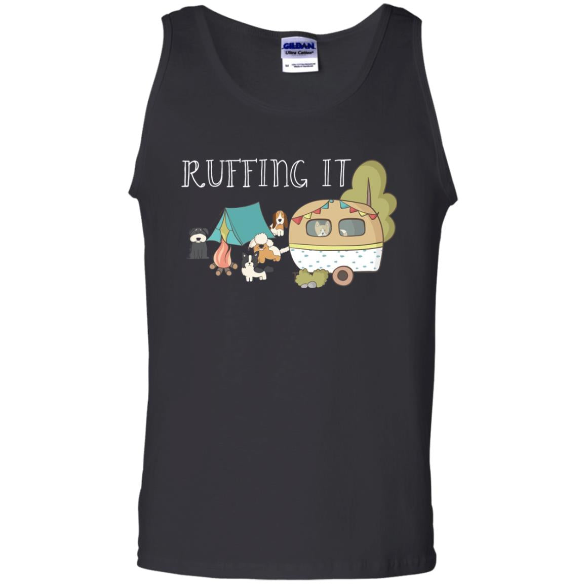 Ruffing It Camping With Dogs Camper T-shirt Black