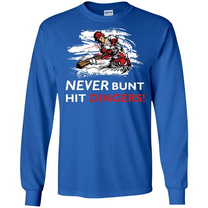 Baseball Lover T-shirt Never Bunt Hit Dingers Royal