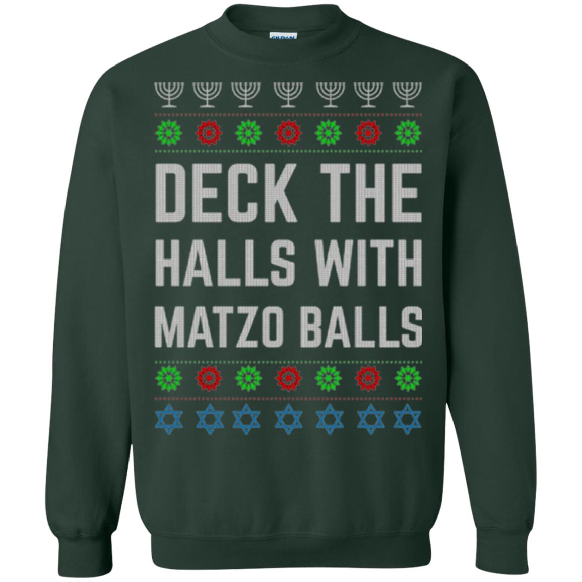 Christmas T-shirt Deck The Halls With Matzo Balls Forest Green