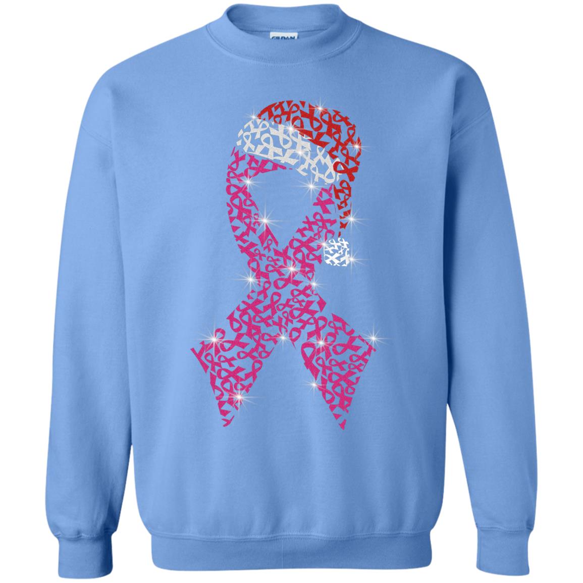 Pink Ribbon With Santa Hat Breast Cancer Awareness X-mas Gift Shirt Carolina Blue