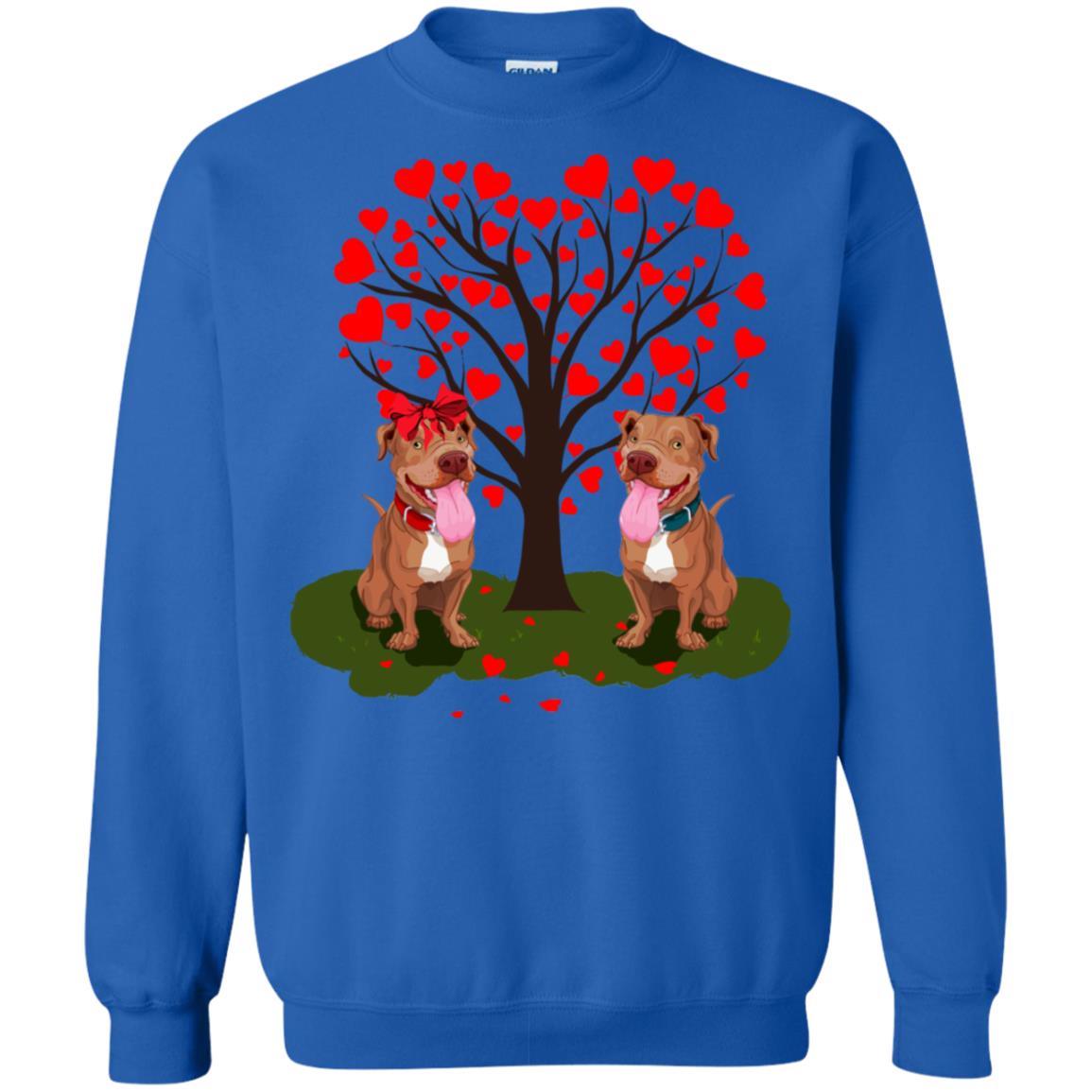Valentine Pitbull Couple Heart Tree Shirt Royal