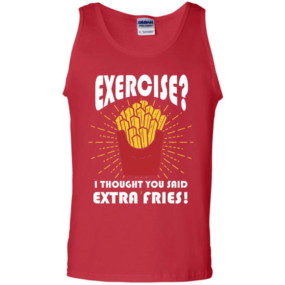 Exercise I Thought You Said Extra Fries Funny Fitness Gift Shirt For Personal Trainer Red