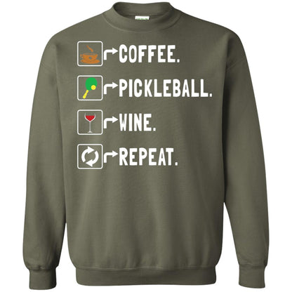 Funny Coffee Lovers T-shirt Pickleball Wine Repeat Military Green