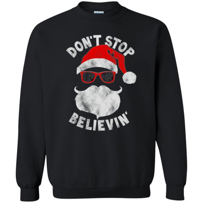 Christmas T-shirt Don't Stop Believing Cool Shades Santa Black