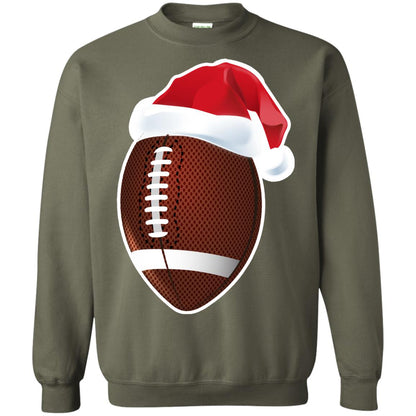 Football With Santa Claus Hat X-mas Shirt For Football Lovers Military Green