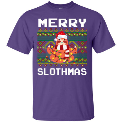 Merry Slothmas Funny Sloth Lovers Ugly Sweater X-mas Gift Shirt Purple