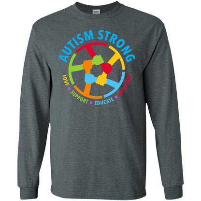 Autism Strong Love Support Educate Advocate Autism Awareness T-shirt Dark Heather