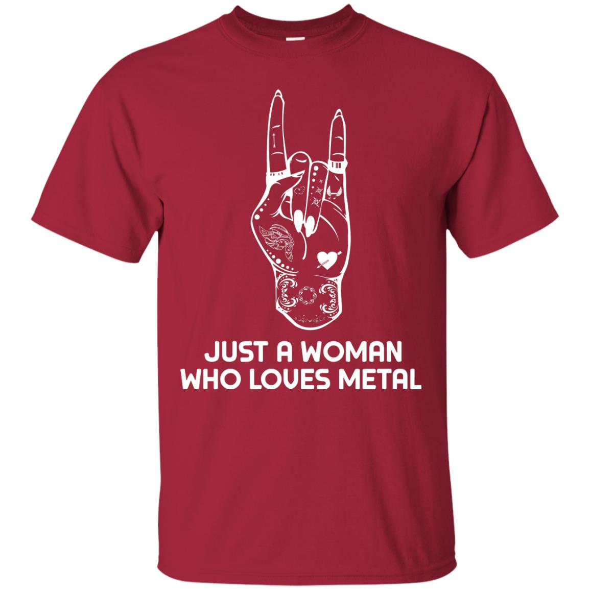 Just A Woman Who Loves Metal Rock Music Lover Shirt Cardinal