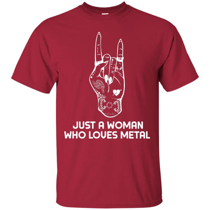 Just A Woman Who Loves Metal Rock Music Lover Shirt Cardinal