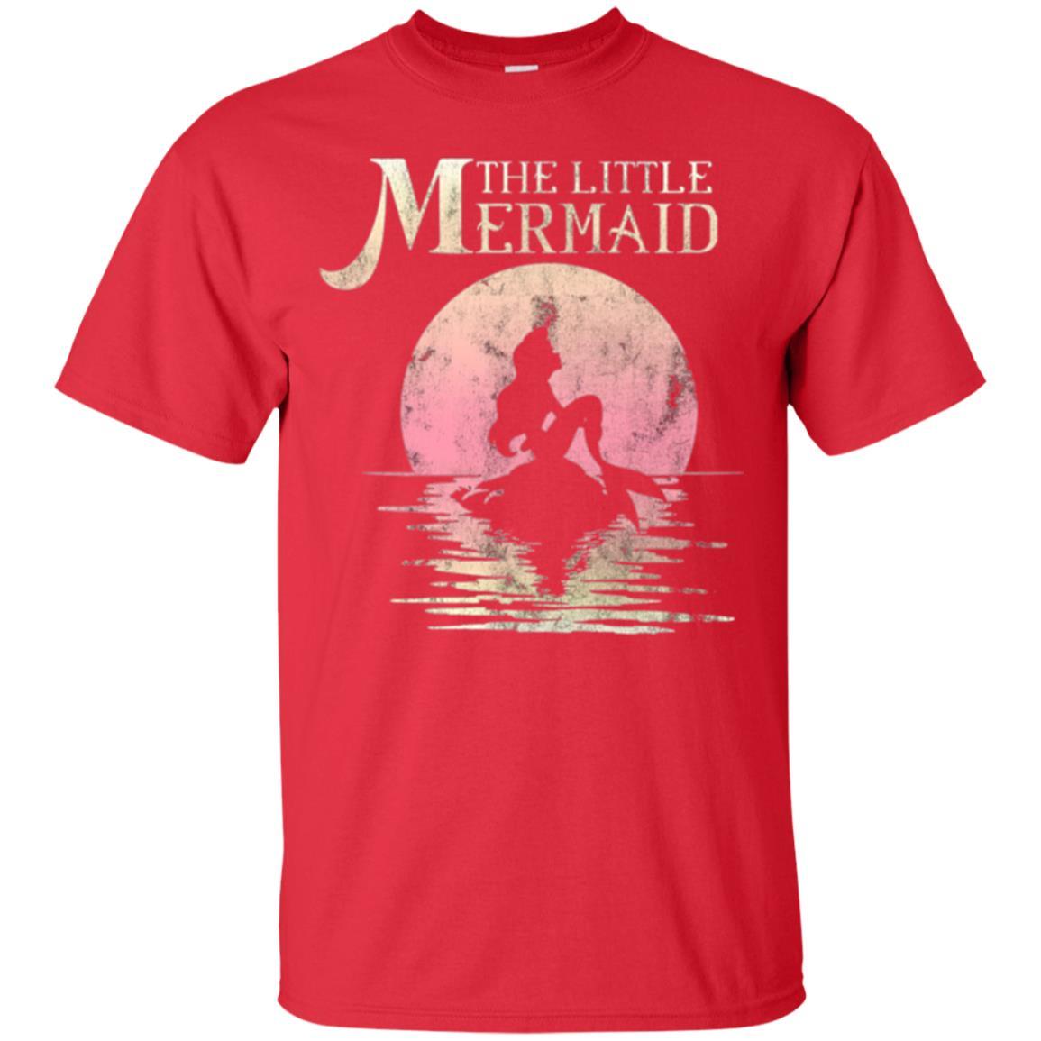 Cartoon T-shirt The Little Mermaid Ariel Rock Moon Silhouette Red