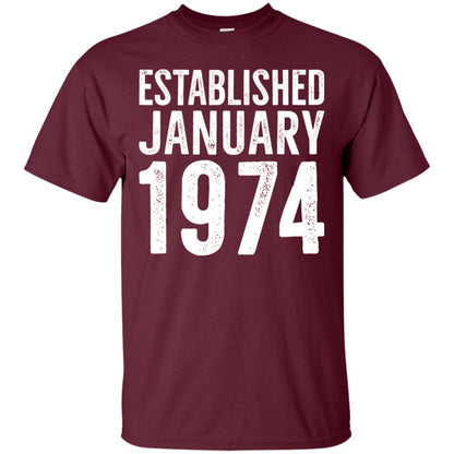 Established January 1974 43rd Birthday T-shirt Maroon
