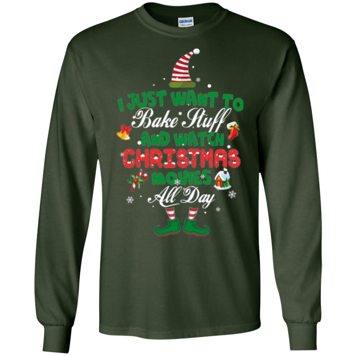 Christmas T-shirt I Just Want To Bake Stuff And Watch Christmas Movies Forest Green