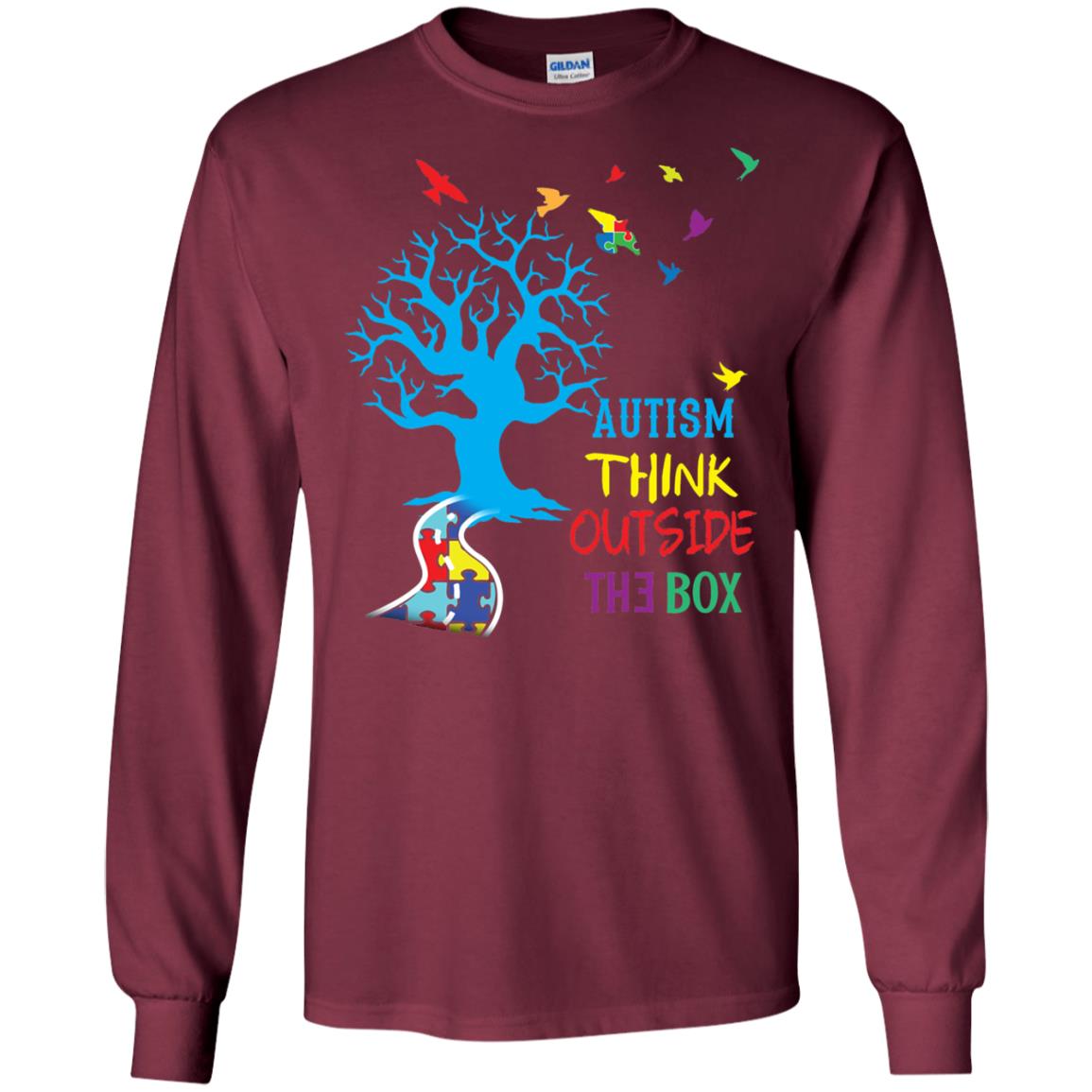 Autism Awareness T-shirt Autism Think Outside Maroon