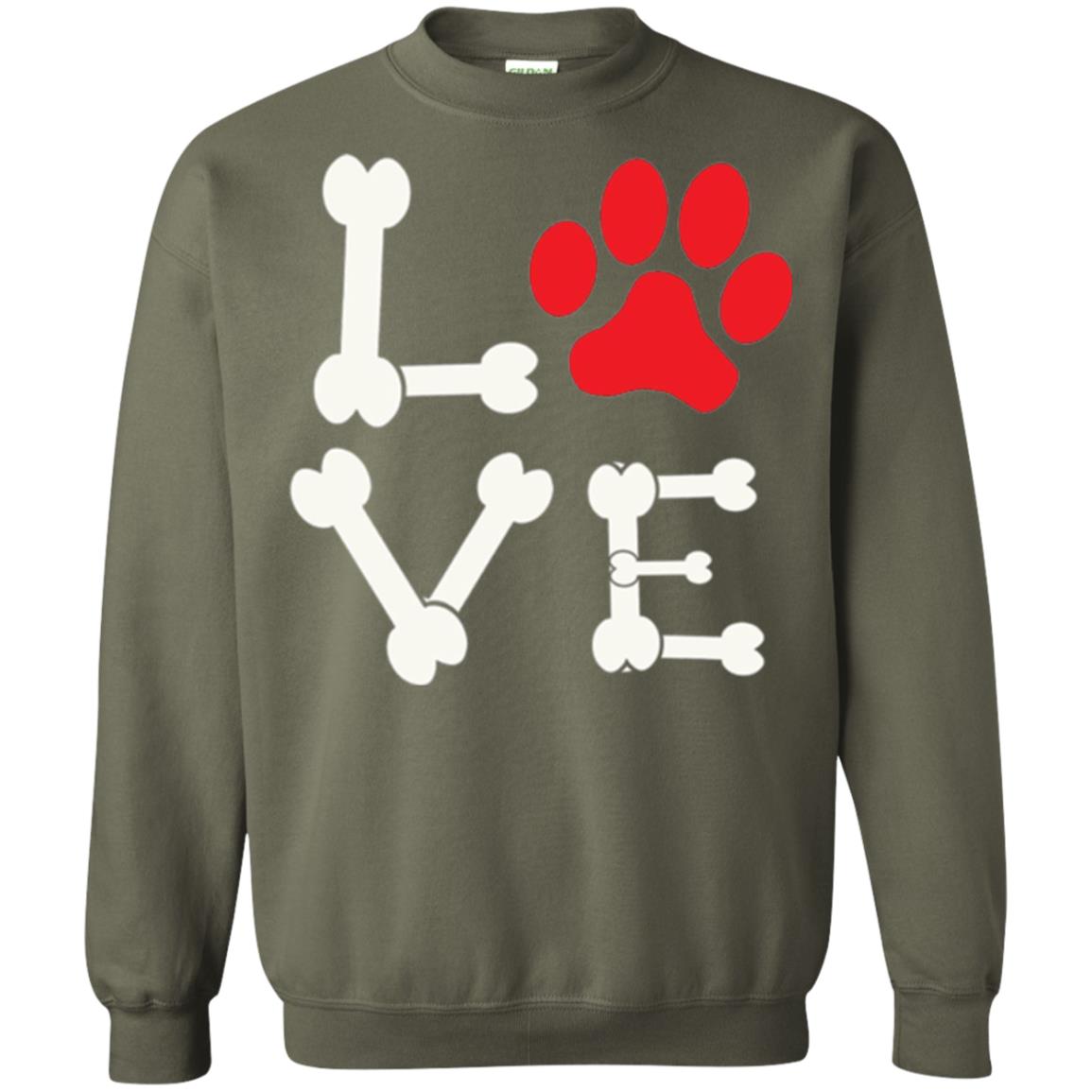 Love My Dog Red Pawprint Dog Bones T-shirt Military Green