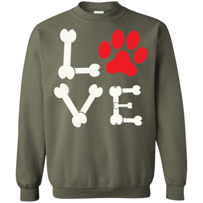 Love My Dog Red Pawprint Dog Bones T-shirt Military Green