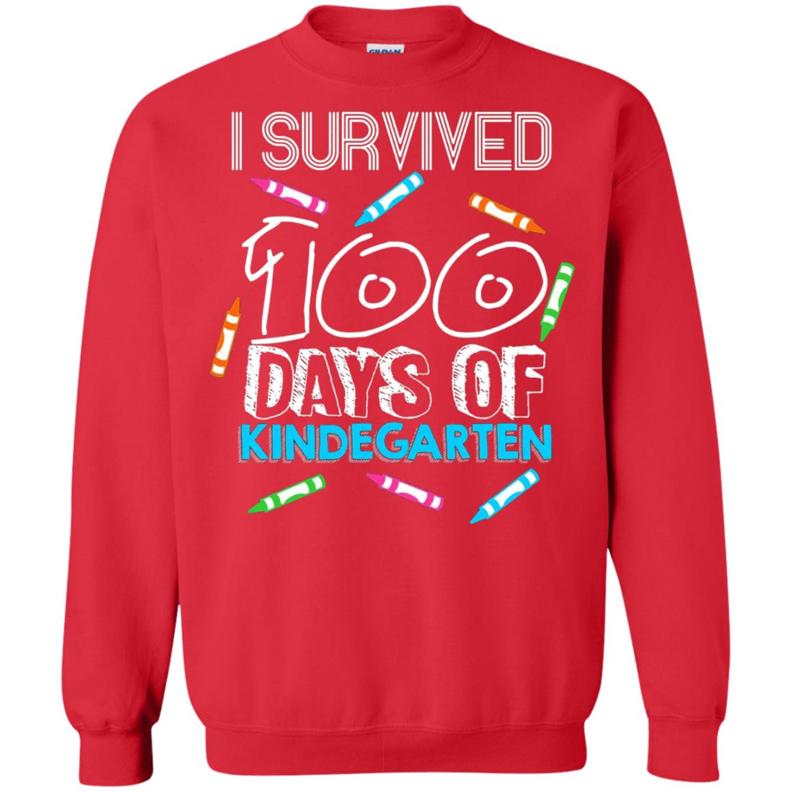 Teacher Kid T-shirt I Survived 100 Days Of Kindergarten Red