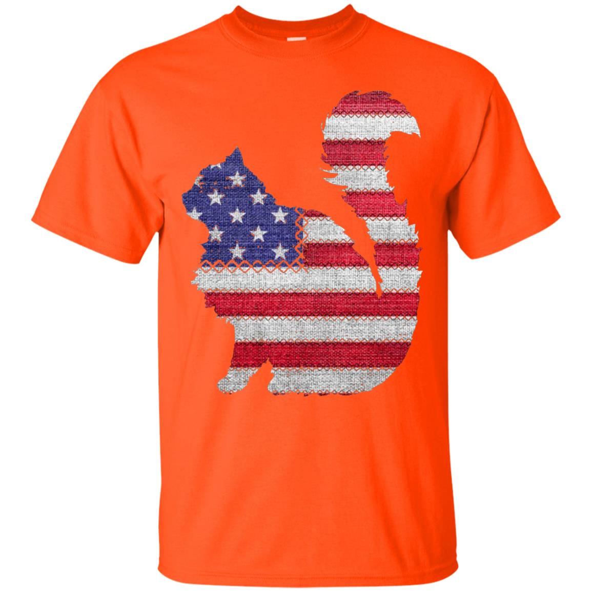 Patriotic Maine Coon American Flag Embroidery T-shirt Orange