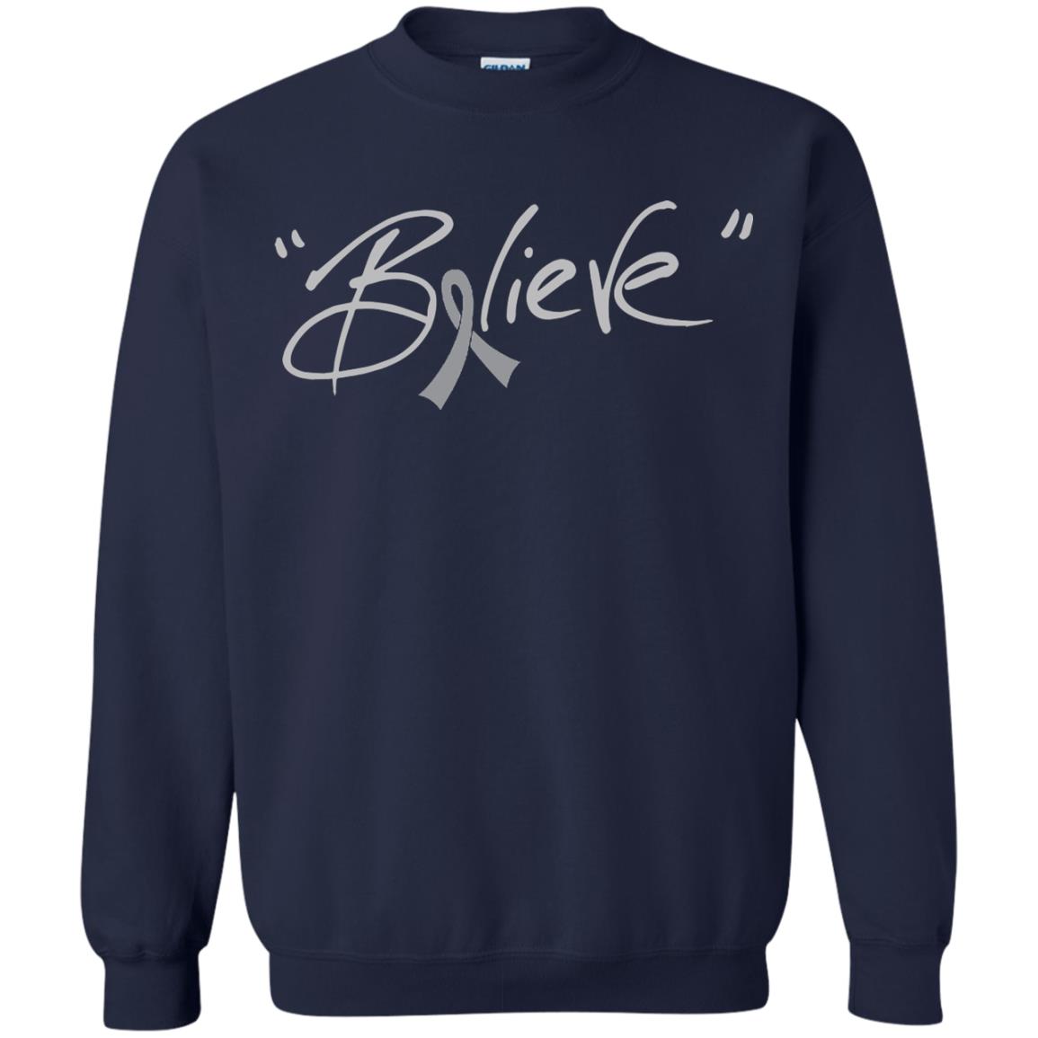 Brain Cancer Awareness Shirt Grey Ribbon Believe Navy