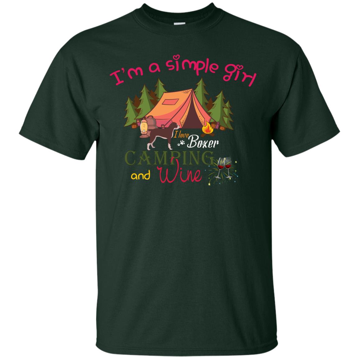 I’m A Simple Girl I Love Boxer Dog Camping And Wine Shirt Forest