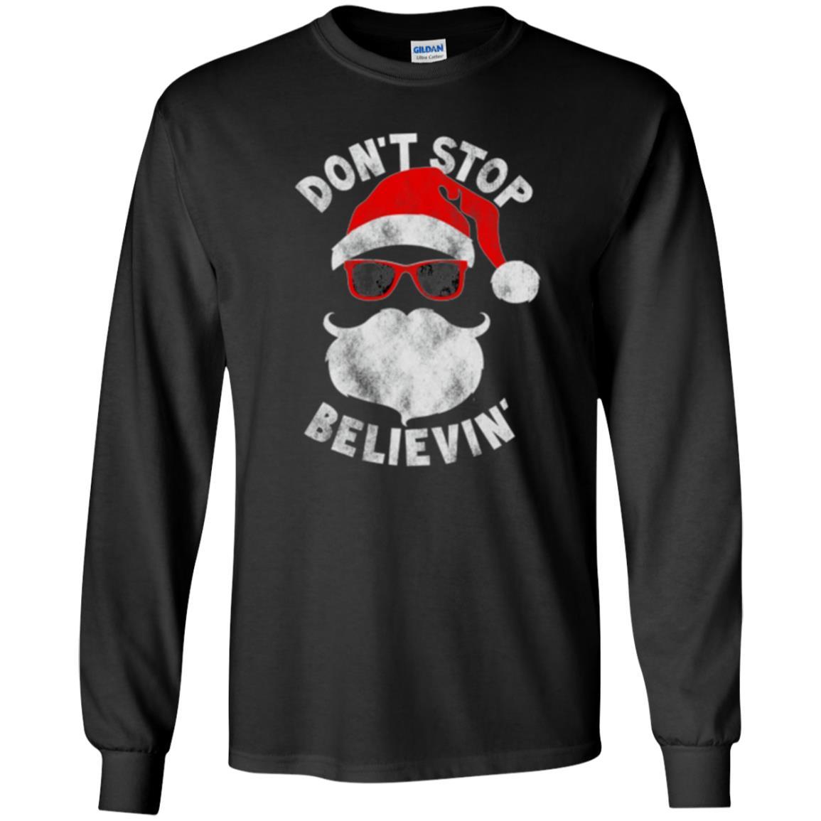Christmas T-shirt Don't Stop Believing Cool Shades Santa Black