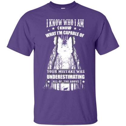 Wolf Lover T-shirt I Know Who I Am I Know What I’m Capable Of Purple