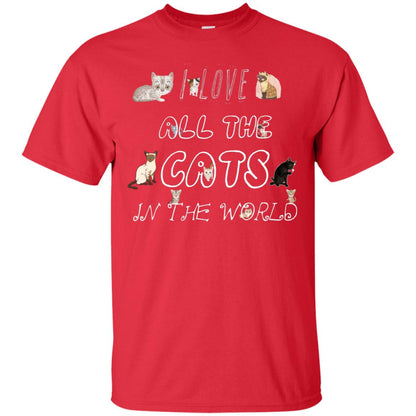 I Love All The Cats In The World Cat Lovers Shirt For Mens Or Womens Red