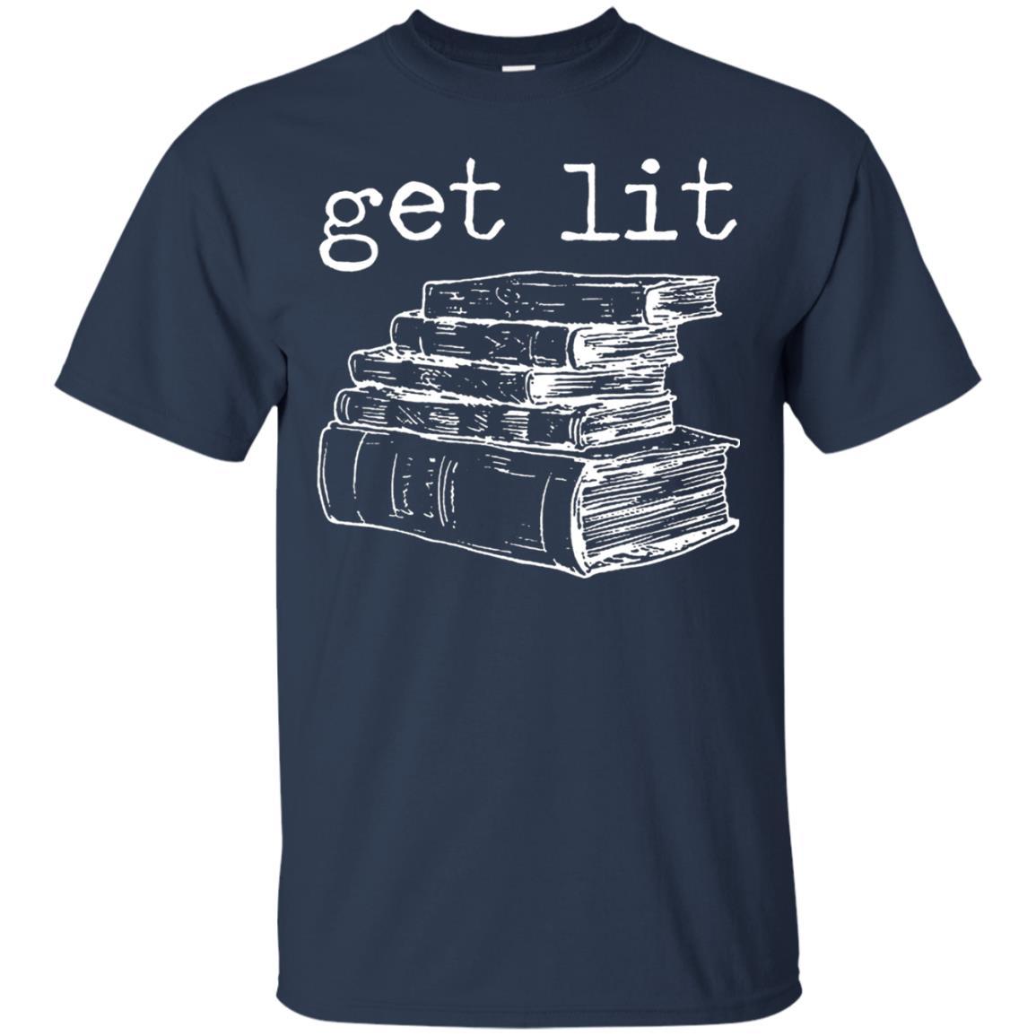 Merry Christmas T-shirt Get Lit Design With Books Navy