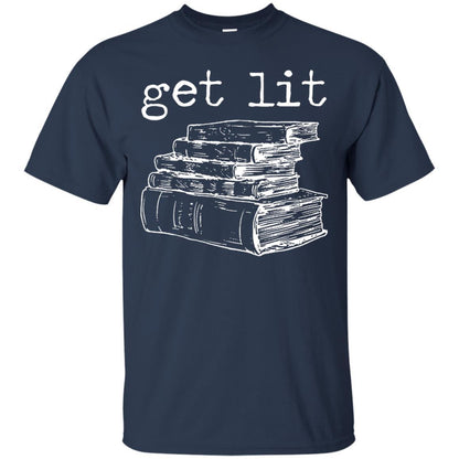 Merry Christmas T-shirt Get Lit Design With Books Navy