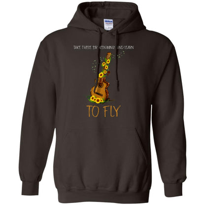 Take These Broken Wings And Learn To Fly Guitar Quote Shirt Dark Chocolate