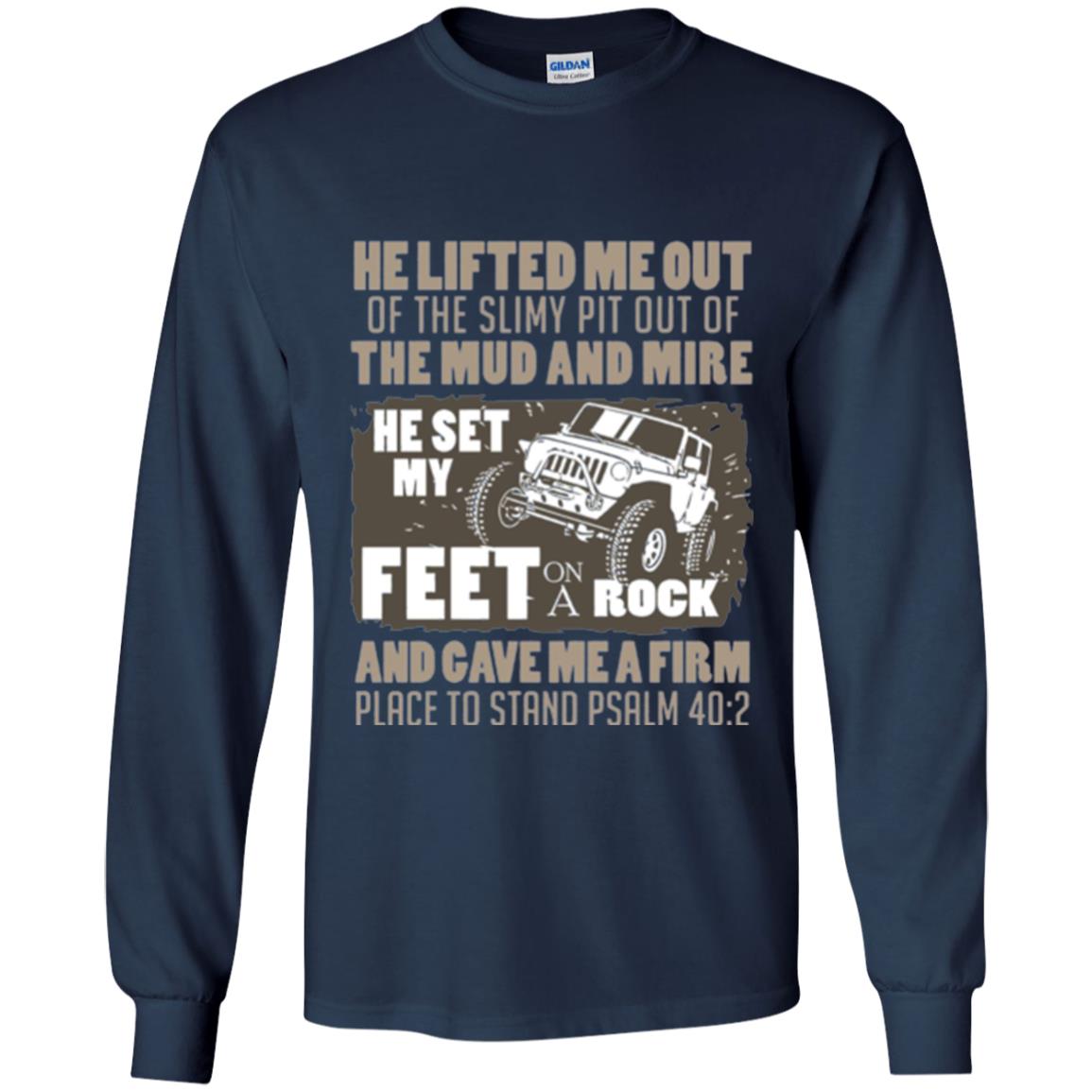 Christian T-shirt He Set My Feet On A Rock He Is My Jeep Navy