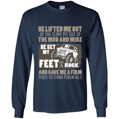 Christian T-shirt He Set My Feet On A Rock He Is My Jeep Navy