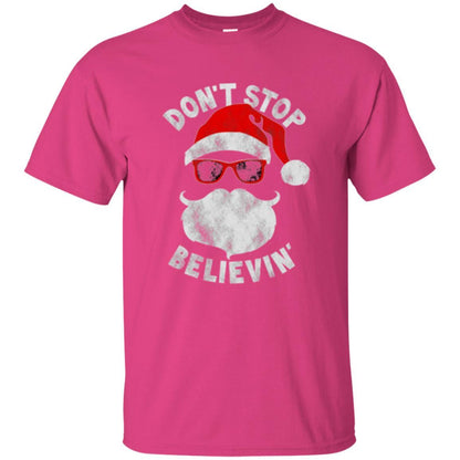 Christmas T-shirt Don't Stop Believing Cool Shades Santa Heliconia