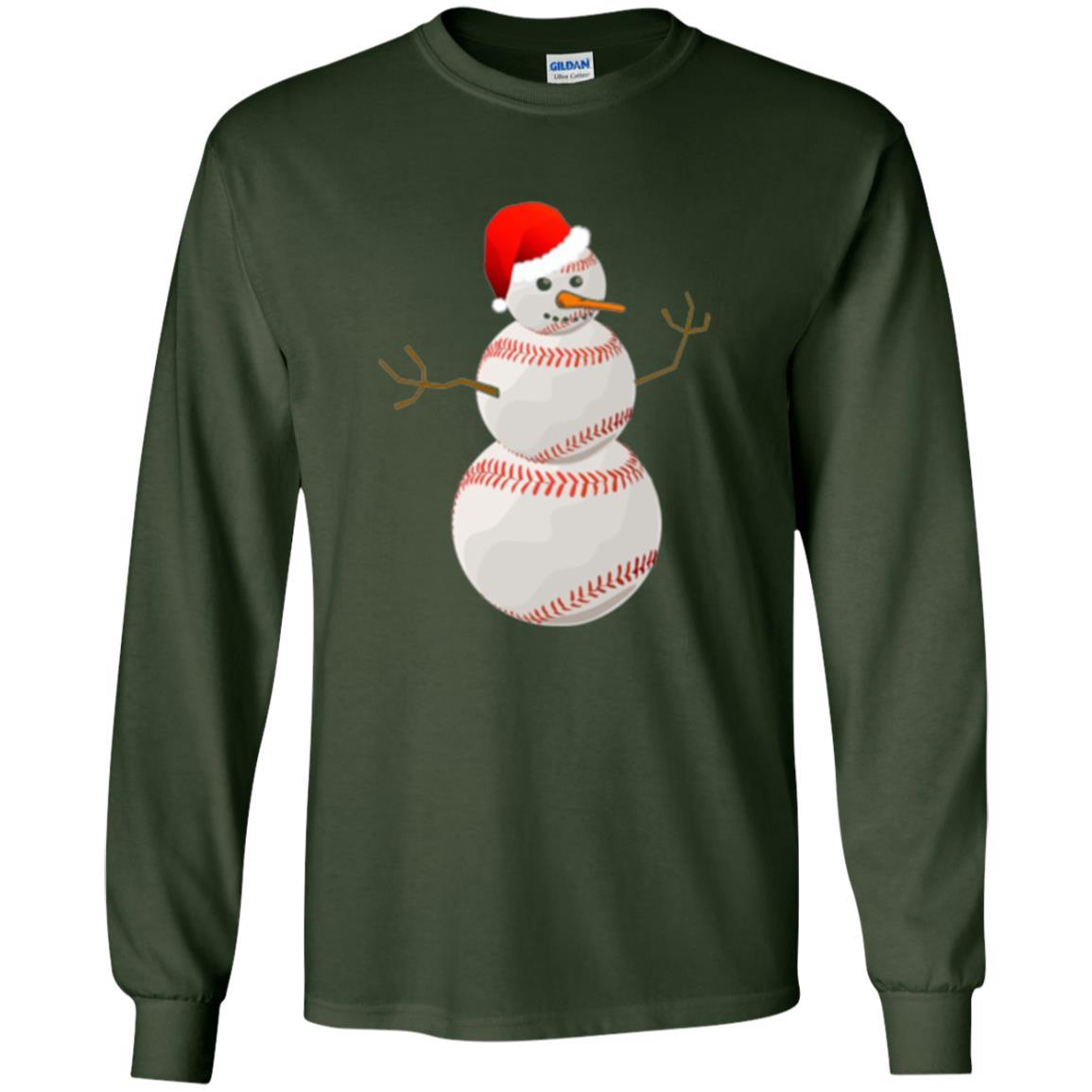 Christmas Baseball T-shirt Baseball Snowman Forest Green