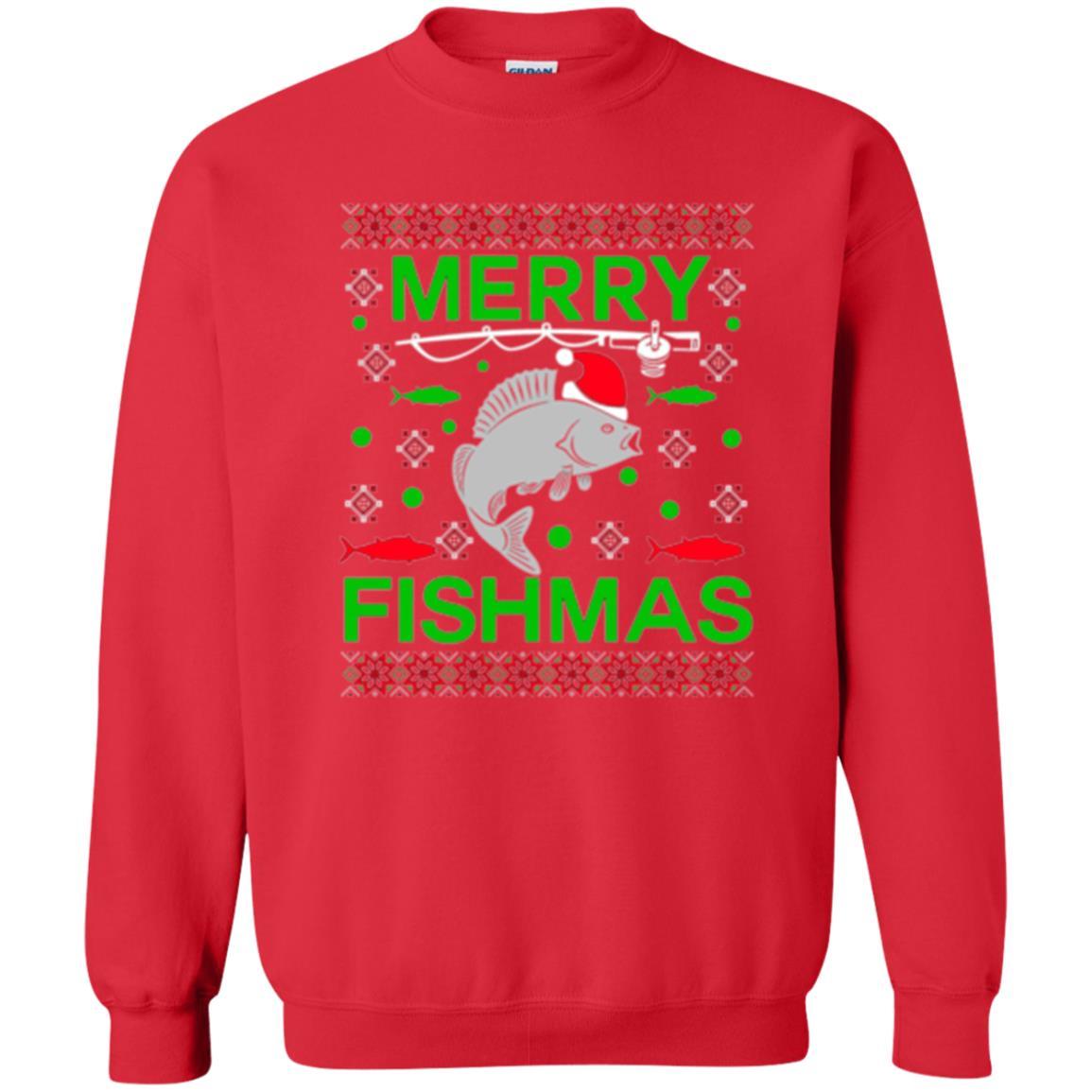 Christmas T-shirt Merry Fishmas Merry Christmas Fisherman Red