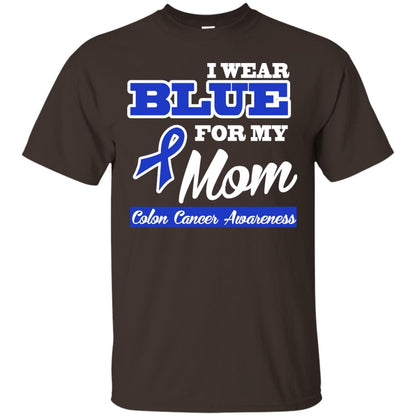I Wear Blue For My Mom Colon Cancer Awareness Gift Shirt For Boys Or Girls Dark Chocolate