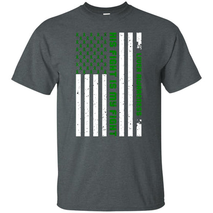 Liver Awareness His Fight Is My Fight Emerald Ribbon Stars Flag Of Usa Shirt Dark Heather