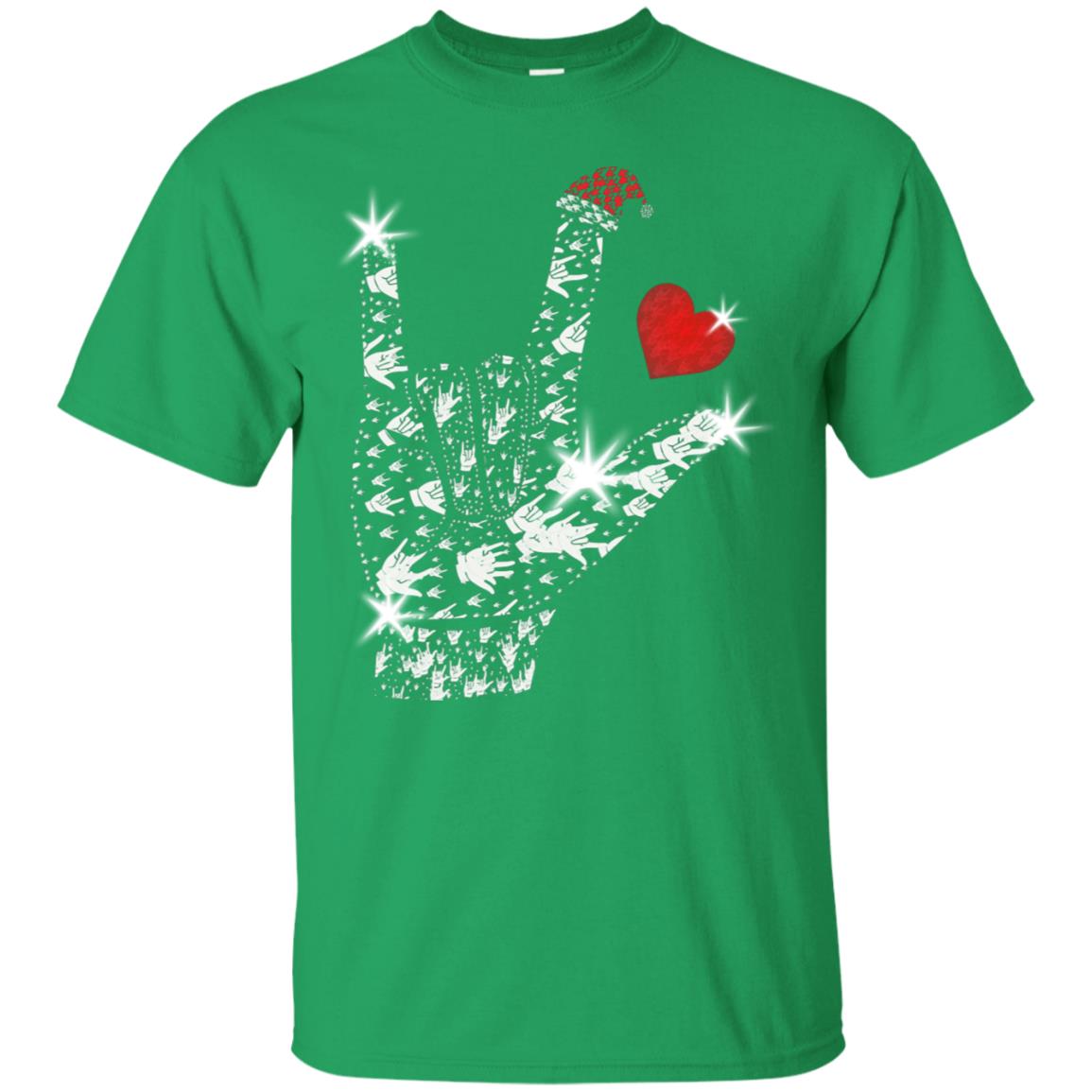 Rocknroll Sign Hand With Santa Claus Hat X-mas Shirt For Rock Music Lovers Irish Green