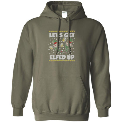 Christmas T-shirt Let's Get Elfed Up Military Green