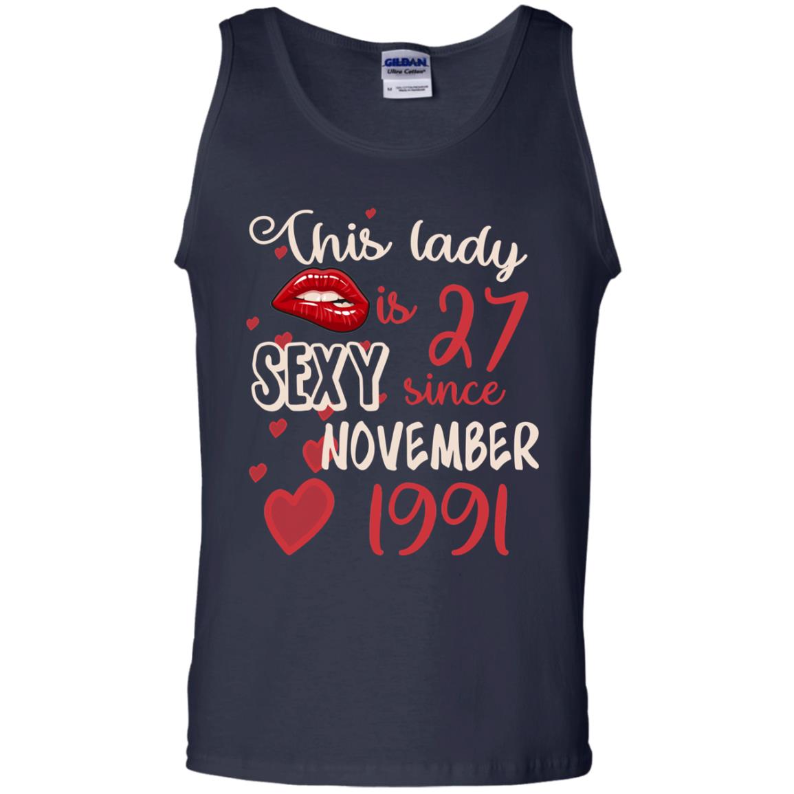 This Lady Is 27 Sexy Since November 1991 27th Birthday Shirt For November Womens Navy