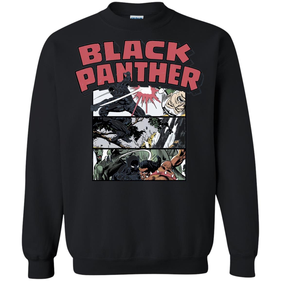 Black Panther Retro Comic Stacked Panel Art T-shirt Black