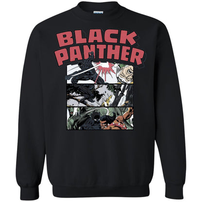 Black Panther Retro Comic Stacked Panel Art T-shirt Black
