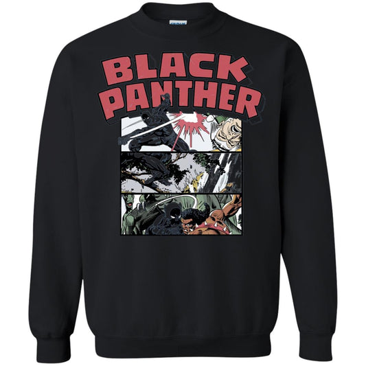 Black Panther Retro Comic Stacked Panel Art T-shirt Black