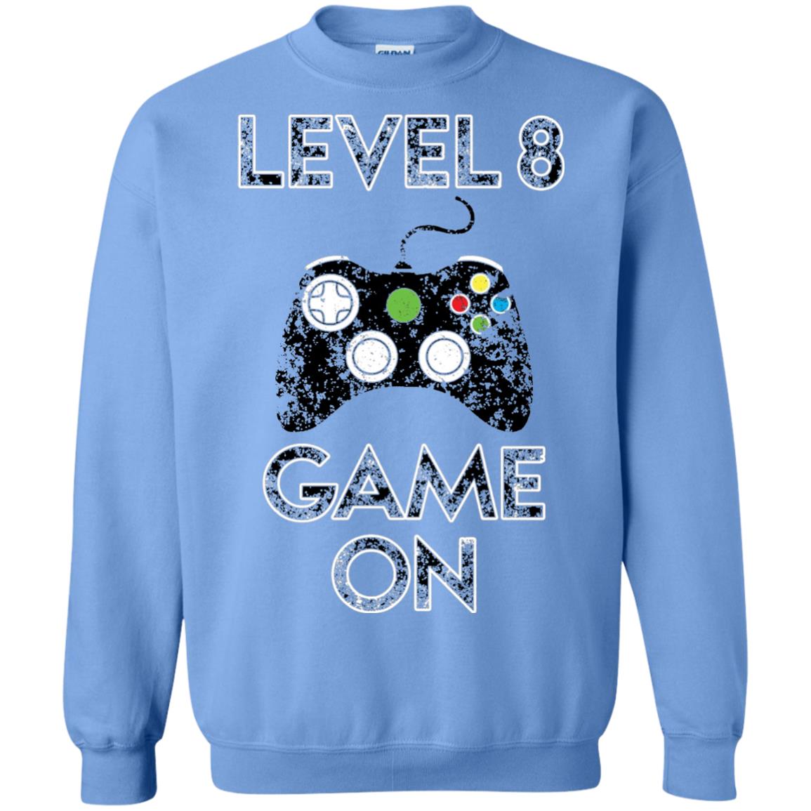 Kids Level 8 Game On 8th Birthday Gift T-shirt Carolina Blue
