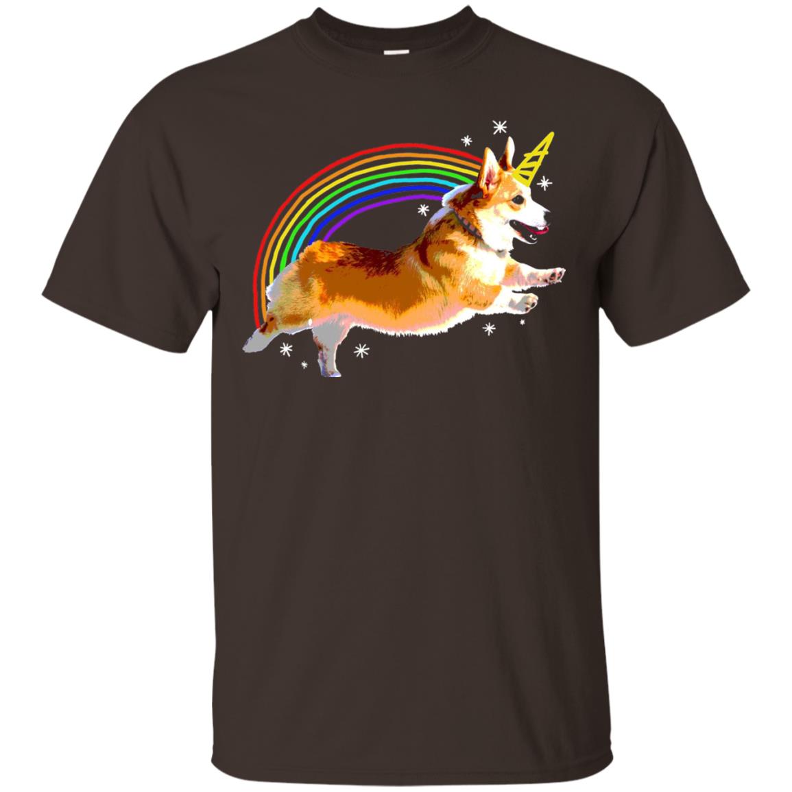 Unicorn Corgi Rainbow Doodle Dog Lover T-shirt Dark Chocolate