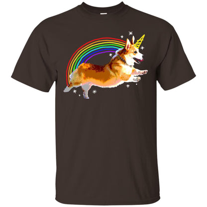 Unicorn Corgi Rainbow Doodle Dog Lover T-shirt Dark Chocolate