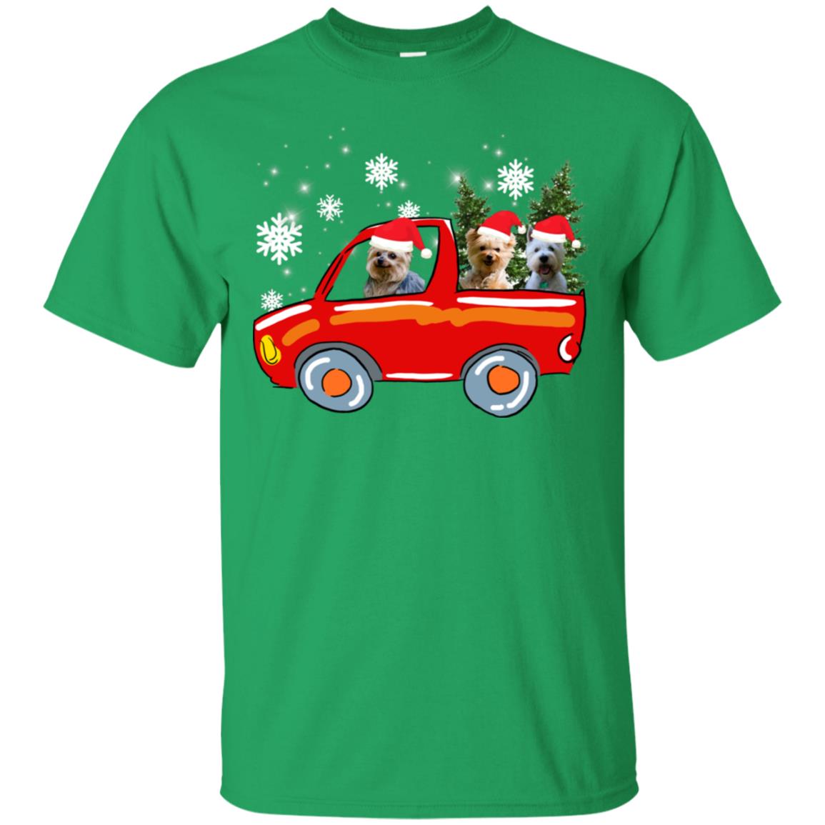 Yorkshire Terrier Dogs On Car Merry Christmas Gift Shirt Irish Green