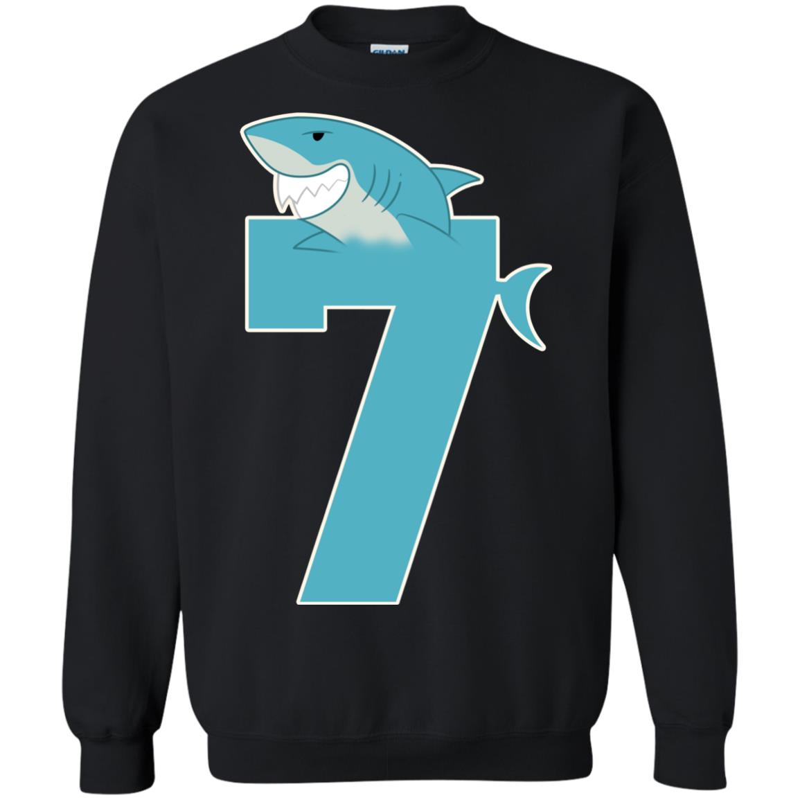 7th Birthday Shark Party Shirt Black